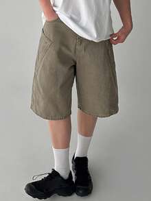 DAZY Men's Solid Gray Washed Distressed Denim Shorts, Summer - Army Green - View 3