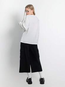 Bloopia Áo nữ tay dài dáng rộng, in họa tiết retro, phong cách thường ngày. - trắng - Xem 2