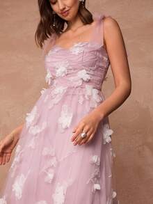 Enchnt Vestido de tirantes finos, elegante y romántico de longitud media para mujer - Rosa vieja - Ver 2