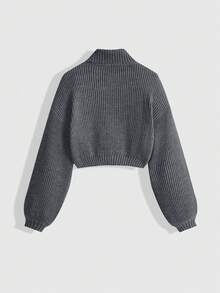 ROMWE Suéter de punto acanalado de cuello alto de unicolor casual diario para mujer, otoño/invierno - Gris Oscuro - Ver 2