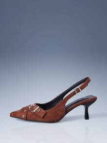 CUCCOO GRLICON Women's Elegant Pointed Toe Adjustable Buckle Pumps, Suitable For Commuting For Christmas - Coffee Brown - View 3