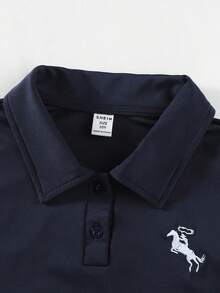 SHEIN Explorewe 少女休闲Polo衫，带刺绣领，搭配裙子，适合休闲、运动和校园穿着 - 藏蓝色 - 查看 5