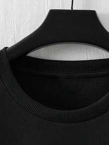 Sport MetroGents Men's Casual Fashion Street Letter Print Dropped Shoulder Loose Black Short Sleeve T-Shirt, Summer