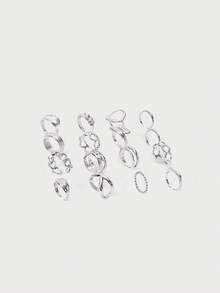 Glisma Bộ 16 chiếc nhẫn Punk dành cho nữ Bộ nhẫn hình học cổ điển Quà tặng trang sức cá nhân thời trang phù hợp với trang phục hàng ngày, phụ kiện dự tiệc - Bạc - Xem 5