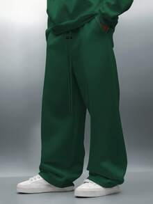 PLAYBOY X SUMWON Wide Leg Sweatpants With Drawstring Waist And Bunny Logo Embroidery For Casual Loungewear - Green - View 3