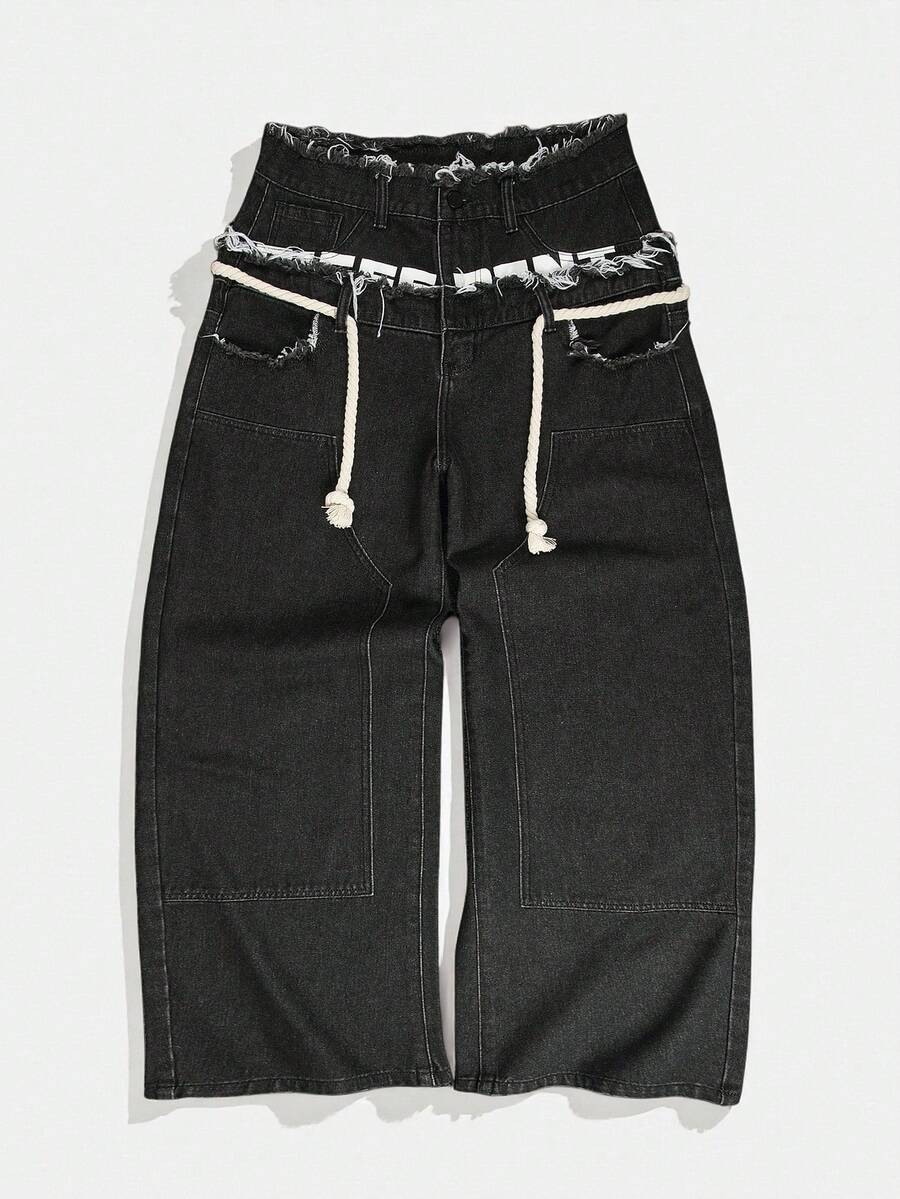 Manfinity EMRG Quần jean ống đứng dáng rộng cạp cao thời trang nam - màu đen - Xem 1