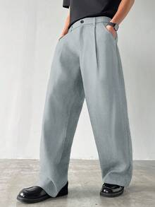 Manfinity Hypemode Casual Pocketed Wide-Leg Thick Pants For Men, Autumn - Light Grey - View 1