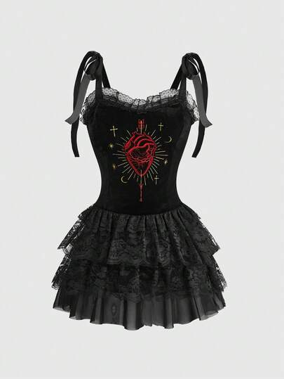 Goth Vestido de terciopelo con bordado de cisne estilo gótico