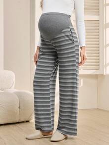 SHEIN Knitted Loose Casual Long Drawstring Maternity Sweatpants - Grey - View 8