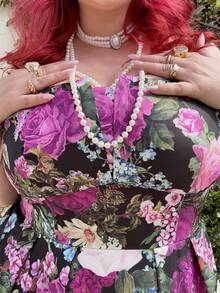 Hourglow Váy in hoa cổ điển lãng mạn thanh lịch mùa hè cỡ lớn - Màu tím - Xem 3