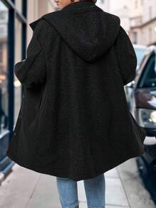 EMERY ROSE Jaqueta preta de lã com capuz, tamanho grande, estilo casual e folgado, com bolsos.