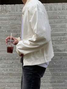 DAZY 男士纯白色夹克，饰有撞色条纹，秋季款 - 白色 - 查看 4