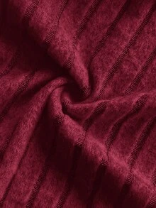 Lazeform Plus Size Knit Ribbed Fleece V-Neck Casual Minimalist Long Sleeve Pajama Set, Suitable For Loungewear - Red - View 4