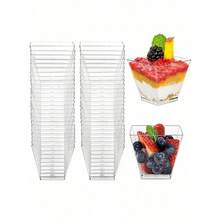 50个透明甜点杯和50个方形果冻杯，带勺子，可重复使用迷你甜点杯，派对用品，慕斯蛋糕杯，布丁杯，派对用品，户外旅行和野餐 - 彩色 - 查看 1