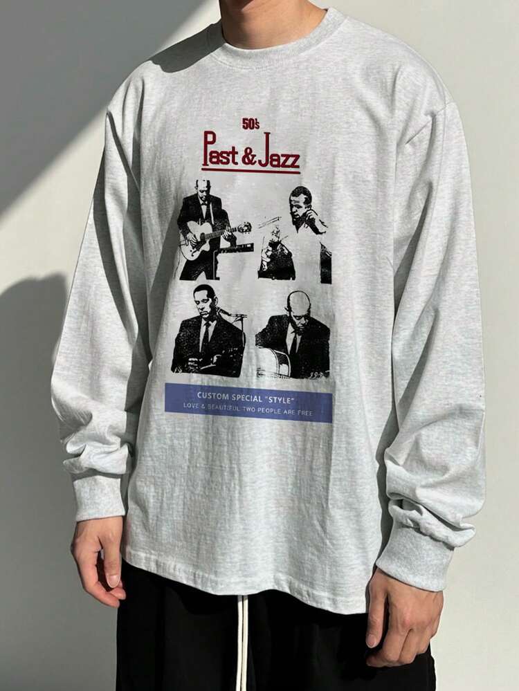 Spring Solid Color & Letter Graphic Print Round Neck Men T-Shirt