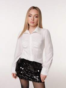 Katetique Women's Plain Pleat Button Long Sleeve Blouse, White Collared Shirt White Shirt Women White Fitted Shirt White Blouse Elegant Office Blouse,Teacher Outfits For Women,Back To School Clothes,Teacher Shirts,Fall Women Clothes,All-Season,Button Up Shirt Women White Button Down Shirt Business Casual Women Shirts Women White Shirt - White - View 1