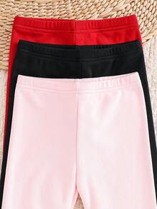 LMoss Kids 3pcs/Set Young Girl Solid Color Fitted Casual Leggings - Red - View 8