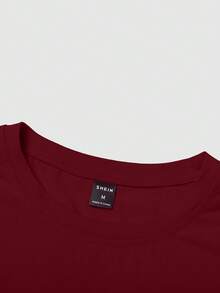 Manfinity Homme Men's Casual Solid Color Round Neck Long Sleeve T-Shirt, Autumn - Burgundy - View 4