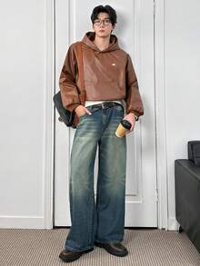 ESTAVOR Men's Casual Retro PU Leather Jacket, Versatile For Daily Wear And Outings 70s Clothes Western Tops - Brown - View 2