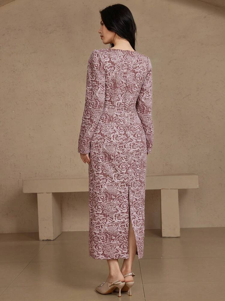 Women's Elegant Floral Print Puff Sleeve Midi Dress, Autumn/Winter
