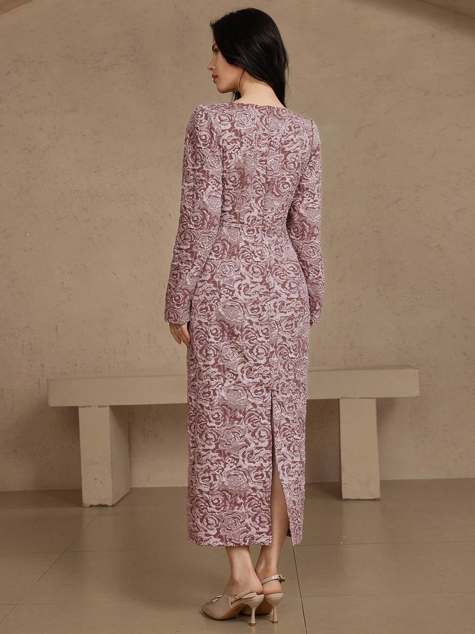 Women's Elegant Floral Print Puff Sleeve Midi Dress, Autumn/Winter