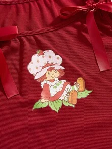 Strawberry Shortcake | ROMWE IP合作款甜美女孩加大码吊带背心 - 酒紅色 - 查看 3