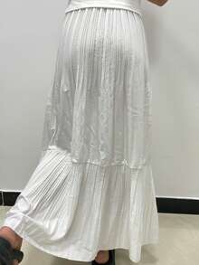 Breezaya Women's Summer Long White Pleated Midi Skirt - White - View 2