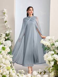 Al Najma Women's Turkish Maxi Dress & Arabic Traditional Abaya Kaftan Jalabiya Dress Light Blue Long Dress Dress With Cape Elegant Dress Najma Dress Party Dress - Green - View 3