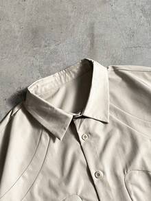 AXEPEAK Men's Solid Color Front Button Loose Casual Short Sleeve Shirt - Apricot - View 4