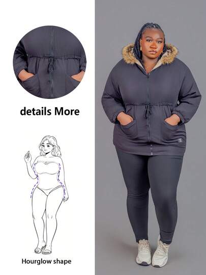 CurvyTilda Plus Size Women's Padded Coat, For Winter Fall Autumn, For Hourglass Body Shape