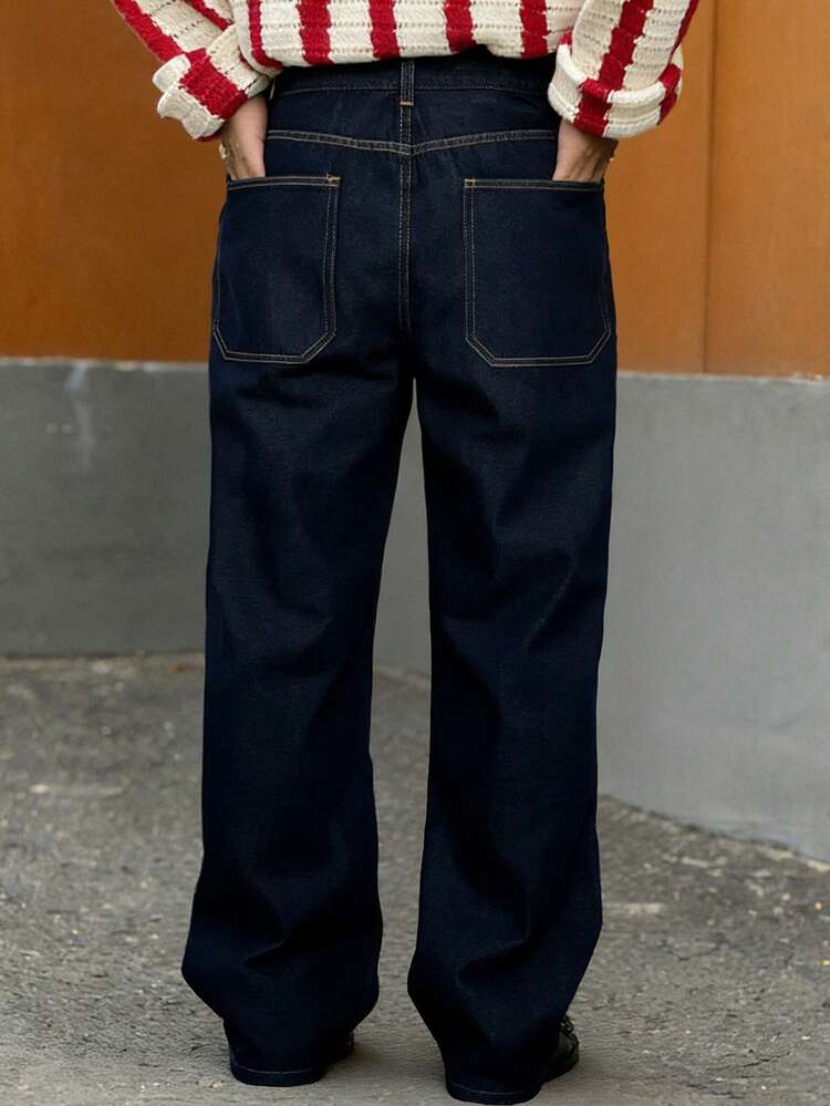 Men's Washed Blue Original Color Denim Jeans, Spring/Autumn