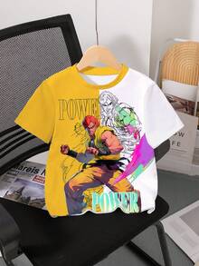 1pc Boys Casual Cute Anime Character Printed Short Sleeve T-Shirt,Suitable For Summer,Ages 4-7,Featuring Muscular Brave Character,Soft Skin-Friendly - Multicolor - View 3