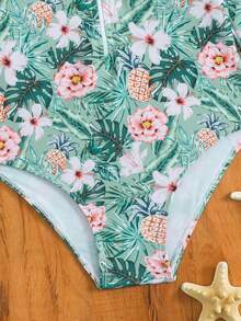 女童碎花连体泳衣，休闲修身款 - 彩色 - 查看 5