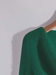 Franclia Women's Autumn Flared Sleeve Asymmetrical Hem Knit Sweater, French Elegant Stretchy Fitted Pullover Top, Autumn/Winter - Green - View 4