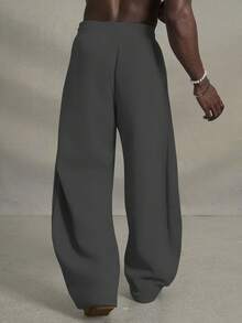 PAVTROS Pantalones deportivos casuales de hombre de unicolor con cordón ajustable en la cintura y bolsillos, corte amplio - Gris Oscuro - Ver 2