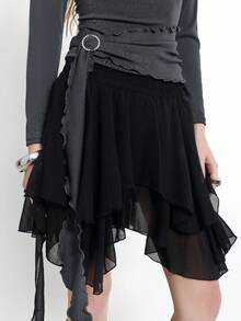 2pcs/Set Fitted Fashion Design Frill Trim Long Sleeve Printed Pullover Top - Multicolor - View 8