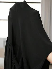 Modelyn Plus Size Solid Color Minimalist Elegant Casual Round Neck Long Sleeve Dress Office Cocktail Formal Cocktail Formal Black Autumn Fall - Black - View 7