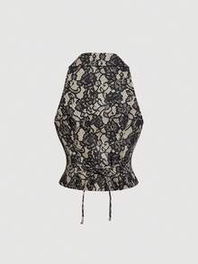 SHEIN MOD Bộ vest và quần dài kiểu cổ điển dành cho nữ, gồm 2 món, có ren, cúc ngọc trai, tay dài, thích hợp cho hẹn hò, Halloween, đi học, phong cách Y2K, Grunge, quý tộc cổ điển mùa thu/đông. - màu đen - Xem 6