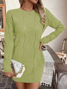 EMERY ROSE Vestido de suéter de punto holgado y casual con cuello redondo y mangas largas de caída de hombros, para otoño/invierno - Verde Oliva - Ver 6