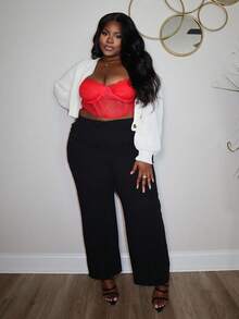 Hourglow 大码前扣长袖休闲夹克，适合冬季 - 杏色 - 查看 5