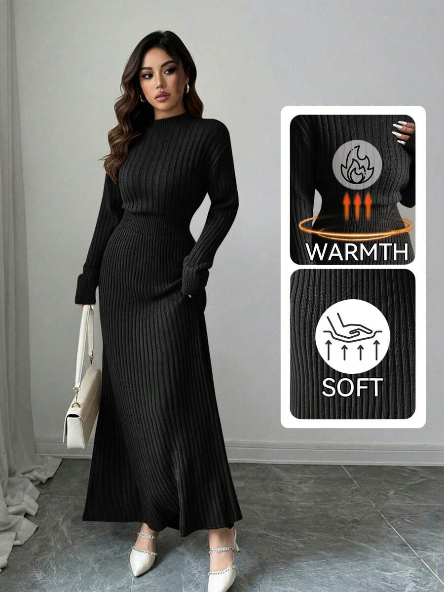 Firerie Đầm len tay dài kiểu Pháp tay cánh dơi cổ tròn dáng chữ A thắt eo dành cho nữ, đầm len dáng xòe, đầm len dáng chữ A thắt eo, đầm len tay loe, đầm len công sở thanh lịch, trang phục xuân/thu/đông, thanh lịch, công sở, lãng mạn, hẹn hò, trang phục đi làm, trở lại trường học, đầm sinh nhật cho nữ. - màu đen - Xem 1
