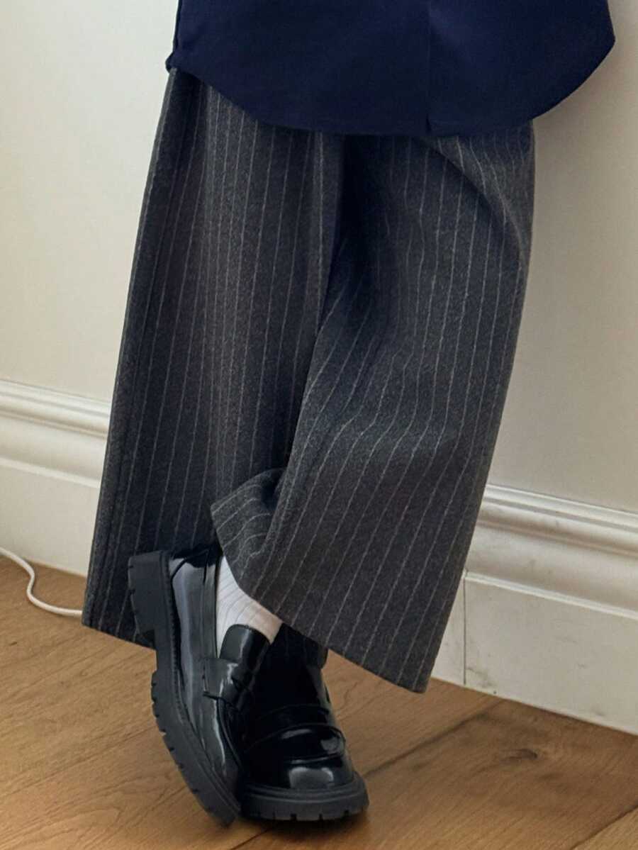 DAZY Young Boy Casual Everyday Commute Versatile Striped Print Elastic Waist Loose Wide Leg Pants - Grey - View 1