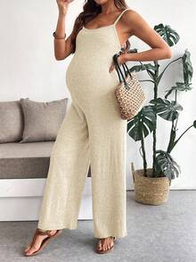 SHEIN Maternity Casual Solid Color Minimalist Jumpsuit - Apricot - View 6