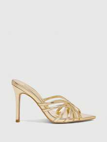 CUCCOO SZL Women's Solid Color Fashion Pointed Toe Versatile Heeled Sandals, Summer For Christmas Valentine's Day Spring Shoes Prom Heels - Gold - View 3