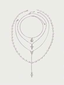 Glisma 4 件套波西米亚水晶流苏项链，长吊坠项链，度假风格珠宝，适合派对、礼物和日常佩戴 - 銀色 - 查看 5