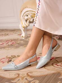 CUCCOO TILAWA Women's Pointed Toe Shiny Buckle Design Elegant High Heels Valentine's Day - Silver - View 4