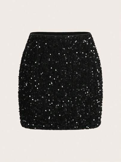 SHEIN Clasi Women's Fashionable Party Sequin Bodycon Mini Skirt