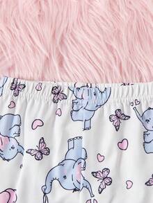 2件套可爱卡通大象印花柔软舒适长袖裤睡衣套装，适合女婴