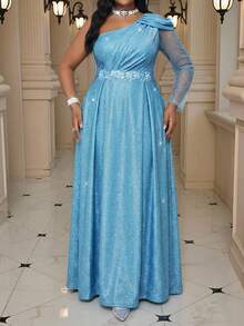 Fleurora Vestido elegante de fiesta con talla grande, bordado con hilos dorados y plateados, con flores 3D, vestido de invitada de boda rosa para mujeres, vestidos formales para mujeres, atuendos para conciertos para mujeres, vestidos de fiesta para mujeres, vestidos de invitada de boda para curvas, vestidos rosas para curvas, vestidos elegantes y clásicos