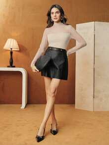 Anewsta Áo thun cổ lọ co giãn, thanh lịch và thời trang, phù hợp cho các buổi hẹn hò, ngày lễ, công sở, mùa thu/đông - Màu be - Xem 5